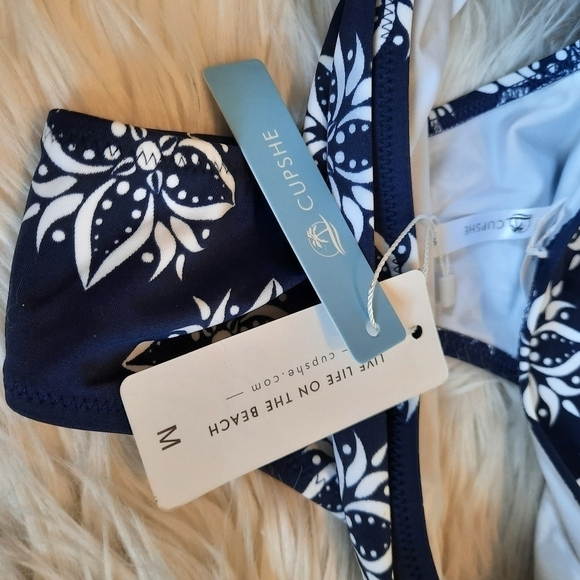 Cupshe Navy Boho Floral Bikini Bottom M NWT - Picture 5 of 6